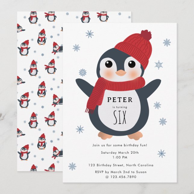 Niedliche Pinguine Wintervögel Arktische Tiere Geb Einladung (Vorne/Hinten)