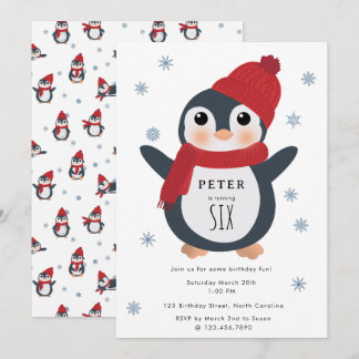 Niedliche Pinguine Wintervögel Arktische Tiere Geb Einladung