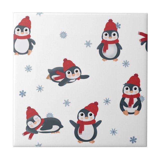 Niedliche Pinguine Wintervögel Arktische Tiere Kin Fliese (Vorderseite)