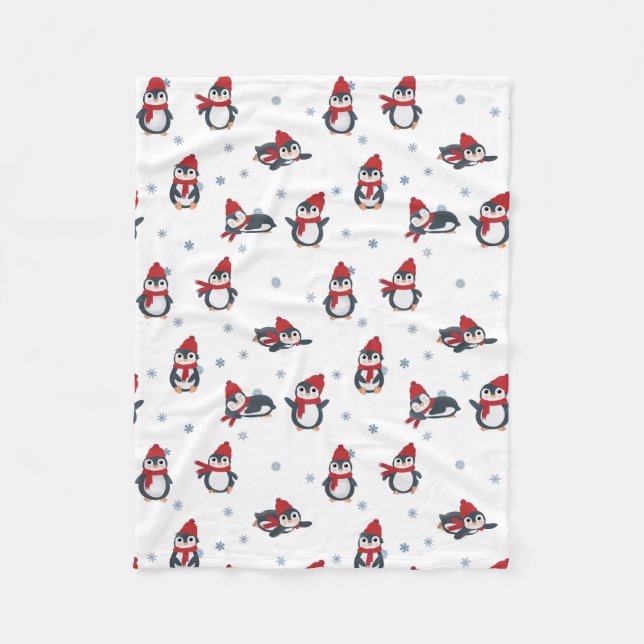 Niedliche Pinguine Wintervögel Fleecedecke (Vorderseite)