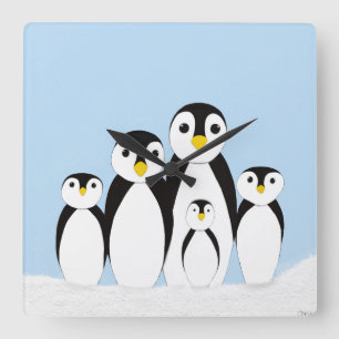 Niedliche Pinguinfamilie Quadratische Wanduhr
