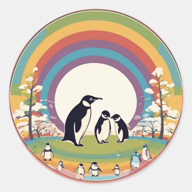 Niedliche Pinguinfamilie Runder Aufkleber (Vorderseite)