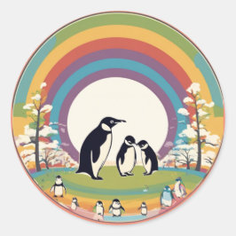 Niedliche Pinguinfamilie Runder Aufkleber