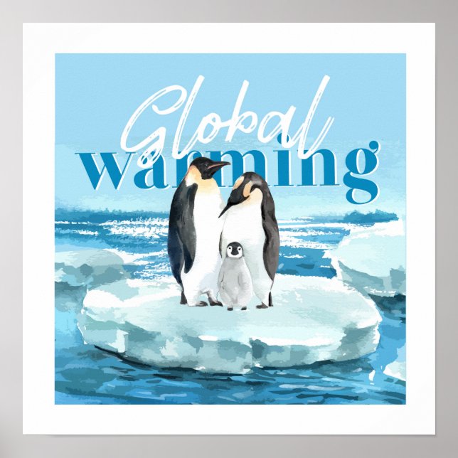Niedliche Pinguinfamilie zur Erderwärmung Poster (Vorne)