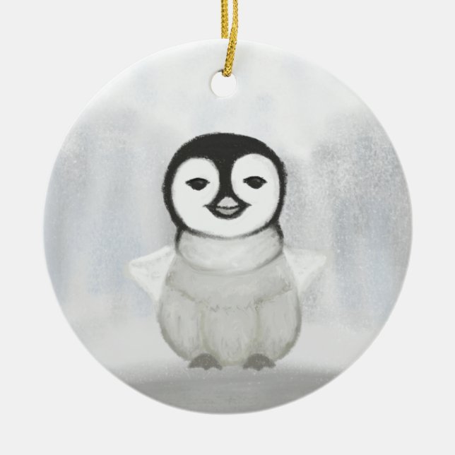 niedliche Pinguinhand zeichnend Keramik Ornament (Vorne)