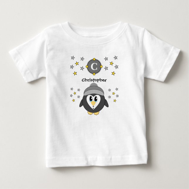 Niedliche Pinguinsterne gelb grau Baby T-shirt (Vorderseite)