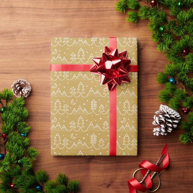 Niedliche Pinienbäume und Berggold Geschenkpapier (Feiertagsgeschenk)