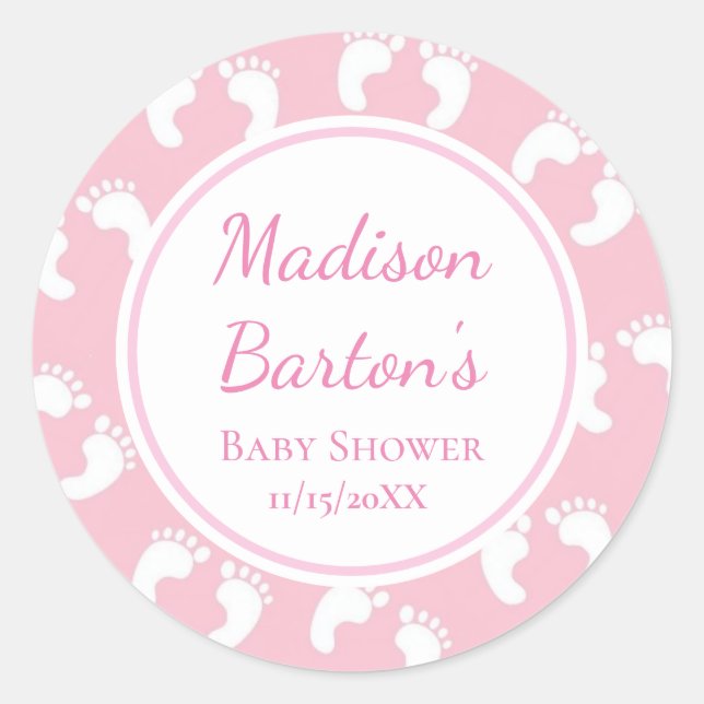 Niedliche Pink Baby Footprints Custom Girl Baby Du Runder Aufkleber (Vorderseite)