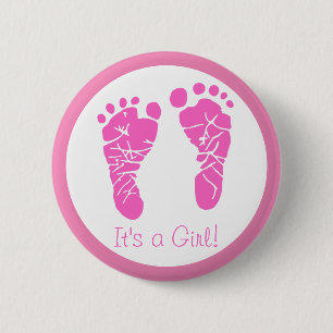 Niedliche Pink Baby Footprints durch eine Girl Bab Button