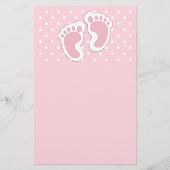 Niedliche Pink Baby Girl Footprints Briefpapier (Vorderseite)