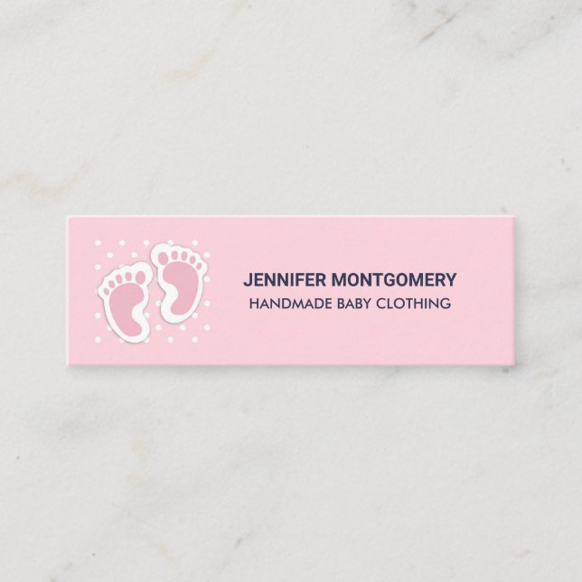 Niedliche Pink Baby Girl Footprints Mini Visitenkarte (Vorderseite)