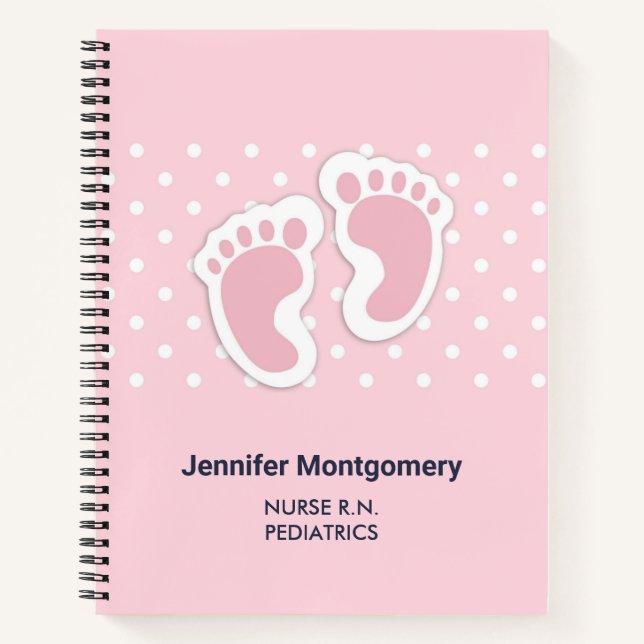 Niedliche Pink Baby Girl Footprints Notizbuch (Vorderseite)