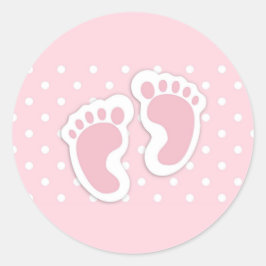 Niedliche Pink Baby Girl Footprints Runder Aufkleber