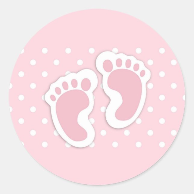 Niedliche Pink Baby Girl Footprints Runder Aufkleber (Vorderseite)