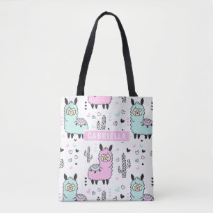 Niedliche Pink & Blue Llama Tote Tasche