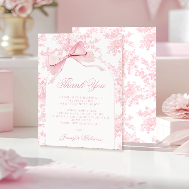 Niedliche Pink Bow Floral Baby Girl Dusche Dankeskarte (Von Creator hochgeladen)