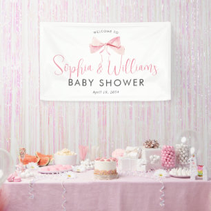 Niedliche Pink Bow Ribbon Girl Baby Dusche Willkom Banner