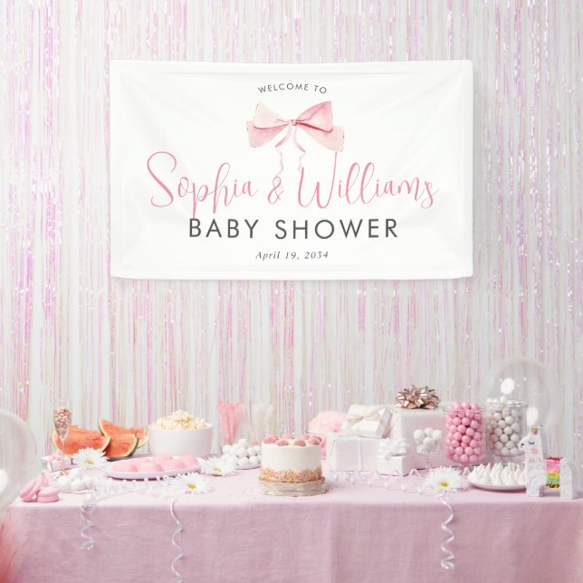 Niedliche Pink Bow Ribbon Girl Baby Dusche Willkom Banner (Party)
