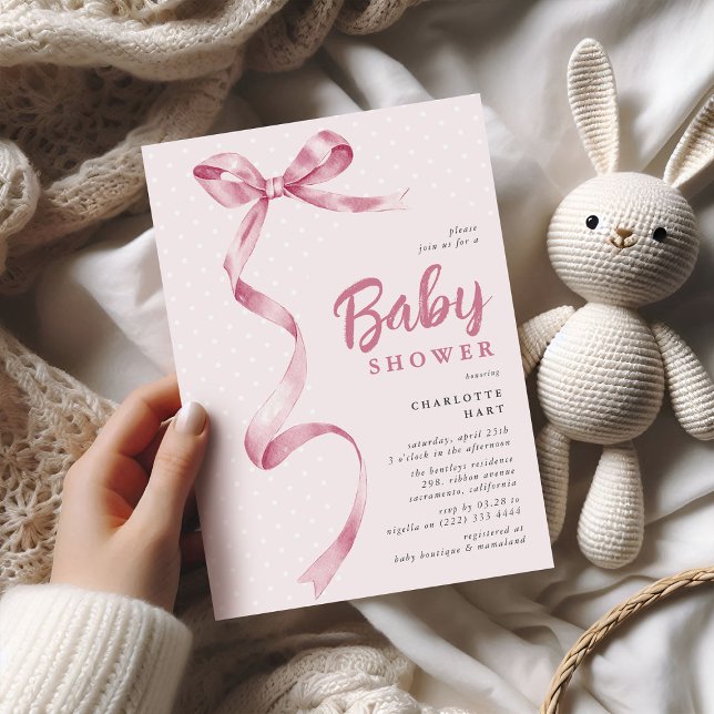 Niedliche Pink Bow Ribbon Girl Babydusche Einladung (Von Creator hochgeladen)