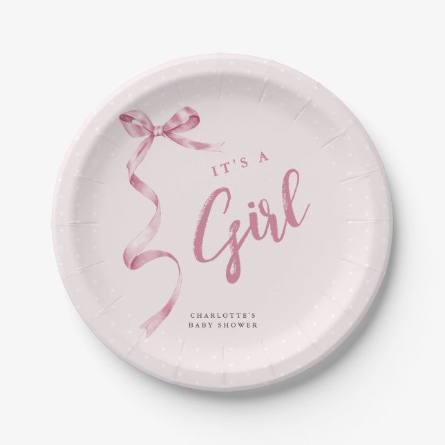 Niedliche Pink Bow Ribbon Girl Babydusche Pappteller (Vorderseite)