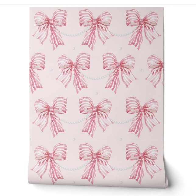 Niedliche Pink Bows & Pearls Sweet Coquette Wohnge Tapete (Abrollen)