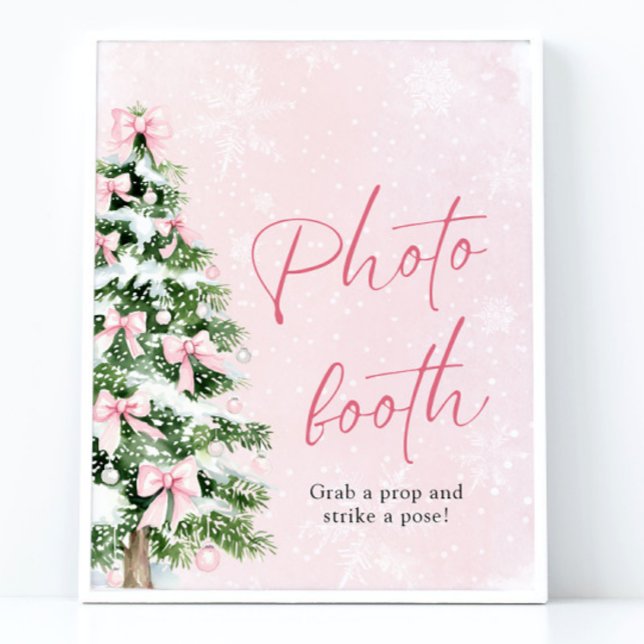 Niedliche Pink Bows Weihnachtsbaum-Foto-Standzeich Poster (Cute Pink Bows Christmas Tree Photo Booth Sign)