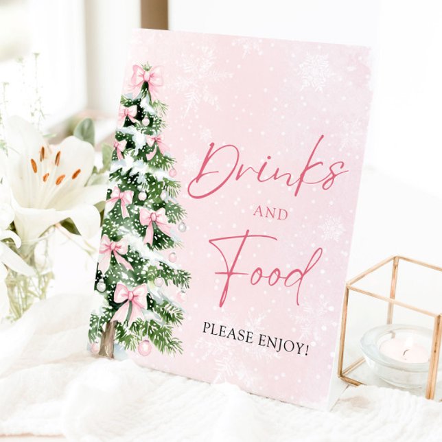 Niedliche Pink Bows Weihnachtsbaum Küche Sockelschild (Cute Pink Bows Christmas Tree Food and Drinks Sign)
