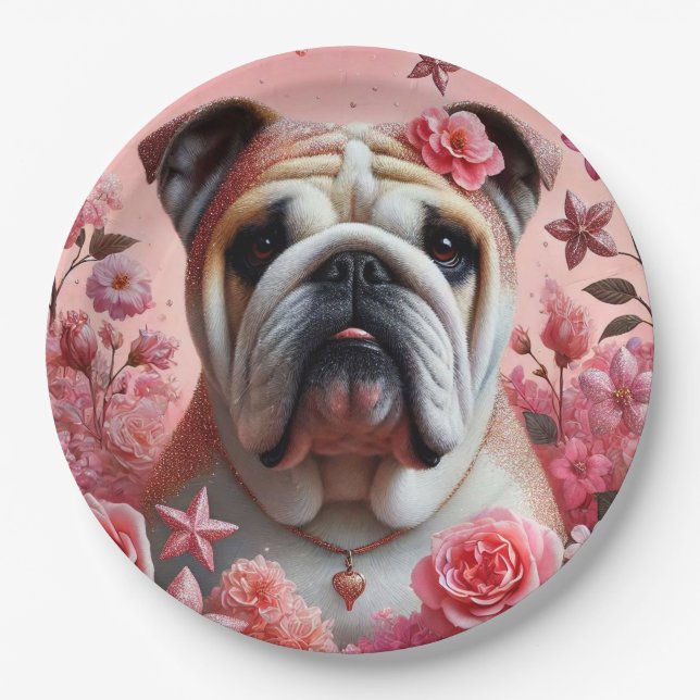 Niedliche Pink Bulldoggen Papier Teller! Pappteller (Vorderseite)