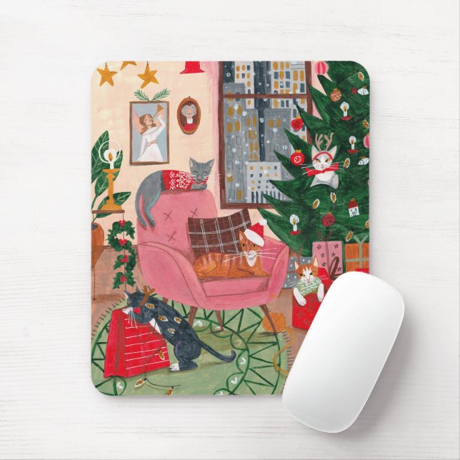 Niedliche Pink Cat Weihnachtssache Mousepad (Mit Mouse)