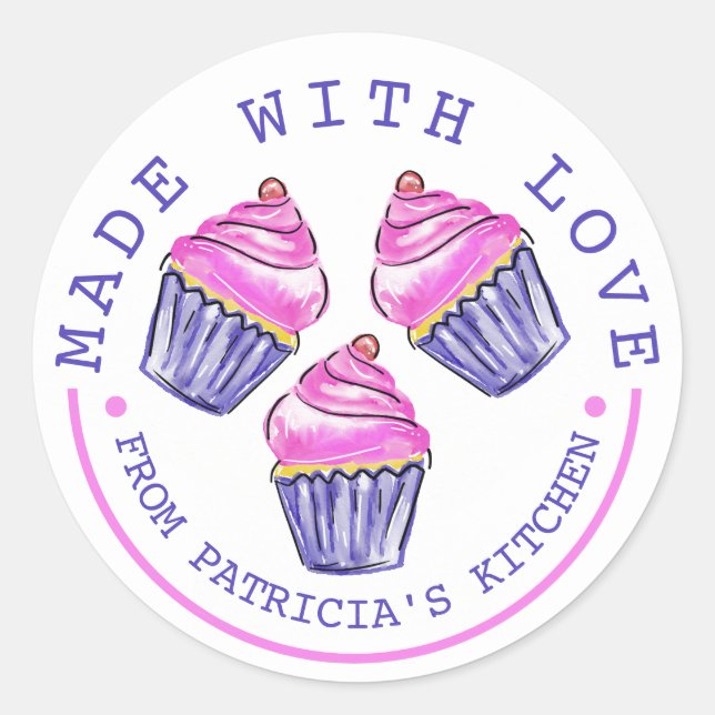 Niedliche Pink Cupcakes aus Liebe Backen Runder Aufkleber (Vorderseite)
