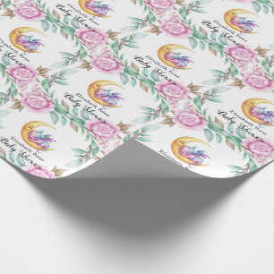 Niedliche Pink Dragon und Peony Girl Babydusche Geschenkpapier