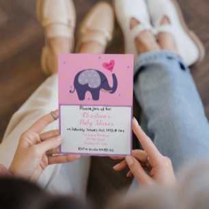 Niedliche Pink Elephant Baby Girl Dusche Einladung