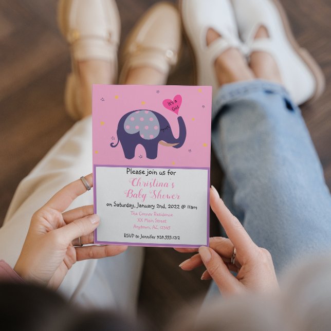 Niedliche Pink Elephant Baby Girl Dusche Einladung (Von Creator hochgeladen)