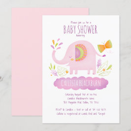 Niedliche Pink Elephant Girl Babydusche Einladung
