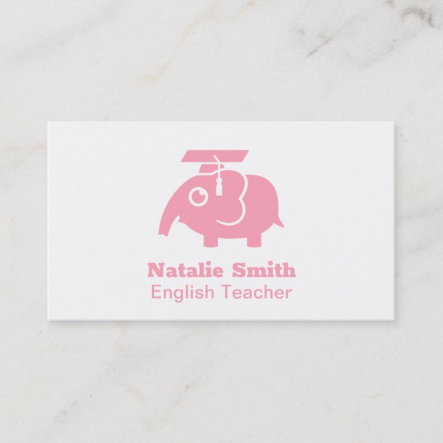 Niedliche Pink Elephant Graduate Hat Teacher Busin Telefonnummerkarte (Vorderseite)