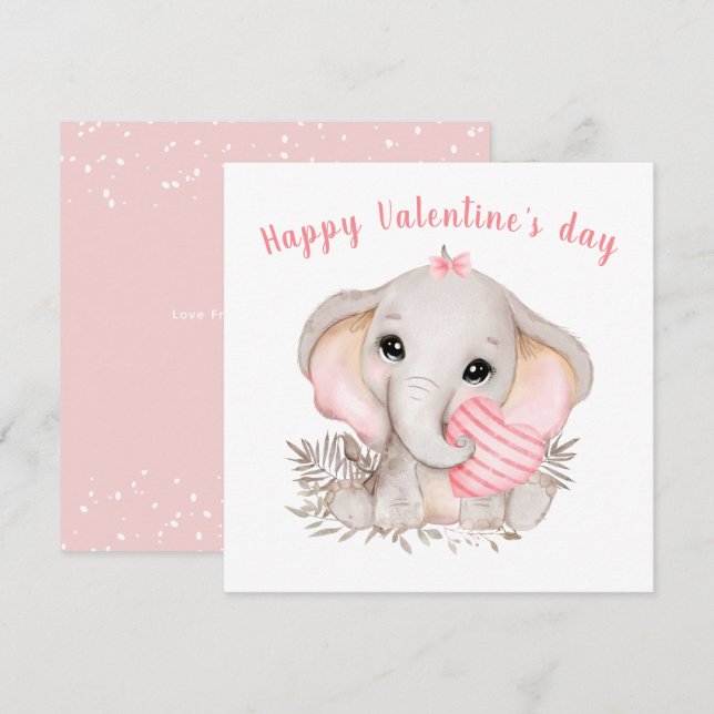 Niedliche Pink Elephant Valentine Tageskarte Karte (Vorne/Hinten)