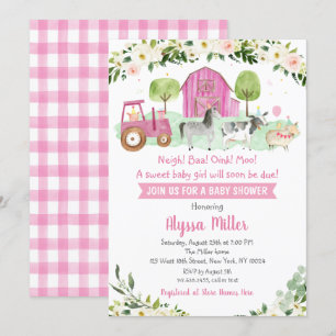 Niedliche Pink Farm Babydusche Einladung