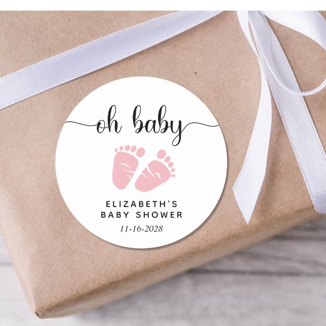 Niedliche Pink Feet Baby Girl Dusche Runder Aufkleber (Von Creator hochgeladen)