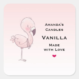 Niedliche Pink Flamingo Illustration Candle Busine Quadratischer Aufkleber