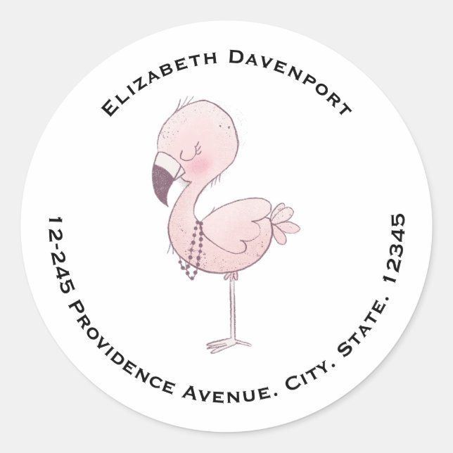 Niedliche Pink Flamingo-Illustrationsadresse Runder Aufkleber (Vorderseite)