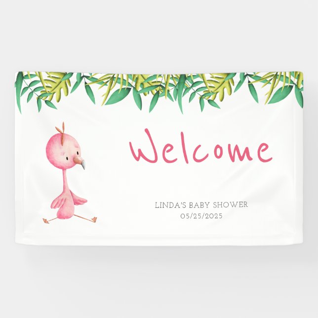 Niedliche Pink Flamingo Kinderdusche Empfang Banner (Horizontal)