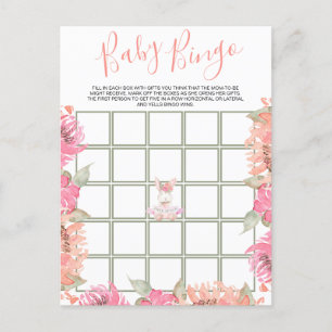 Niedliche Pink Floral Bingo Baby Duschkarte Einladungspostkarte