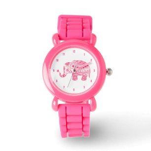 Niedliche Pink Floral Paisley Elephant Illustratio Armbanduhr