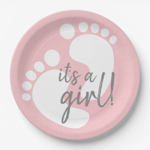 Niedliche Pink Footprints Es ist eine Girl Baby Du Pappteller
