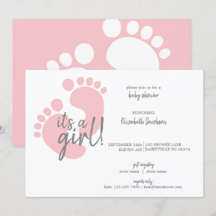 Niedliche Pink-Fußabdrücke Es ist eine Girl-Baby-D Einladung