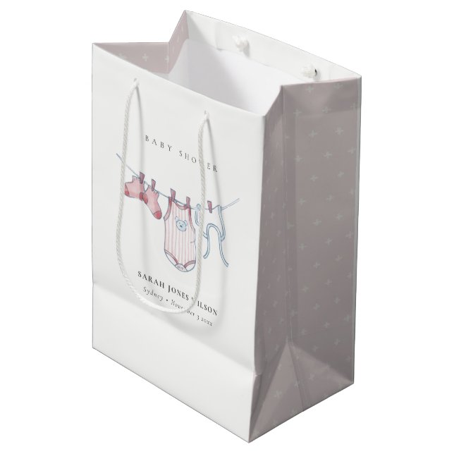 Niedliche Pink Girl Clothesline Kinderdusche Mittlere Geschenktüte (Vorderseite Schrägansicht)