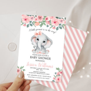 Niedliche Pink-Girl-Elefant-kleine Erdnussbaby-Dus Einladung