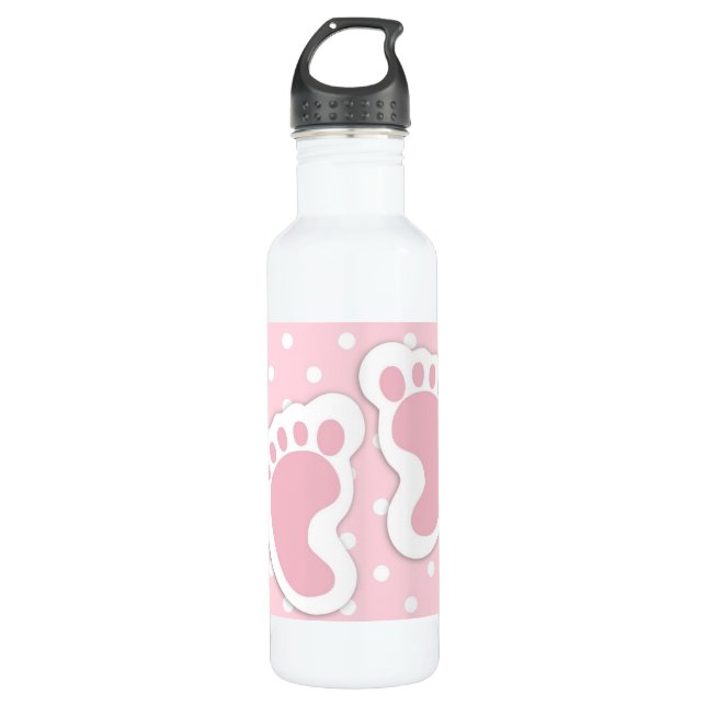 Niedliche Pink-Girl-Fußspuren Edelstahlflasche (Vorderseite)