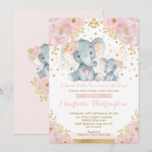 Niedliche Pink & Gold Elephant Girl Baby Dusche Einladung