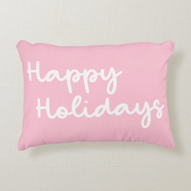 Niedliche Pink Happy Holidays Whimsical Letting Dekokissen (Vorderseite)